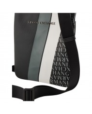 Borsello Uomo Armani Exchange Sottile Stripes Monogram Logo Leather Black