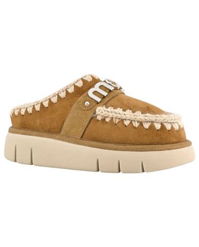 Ciabatta Donna Mou Bounce Clog Metal Logo Suede Cognac