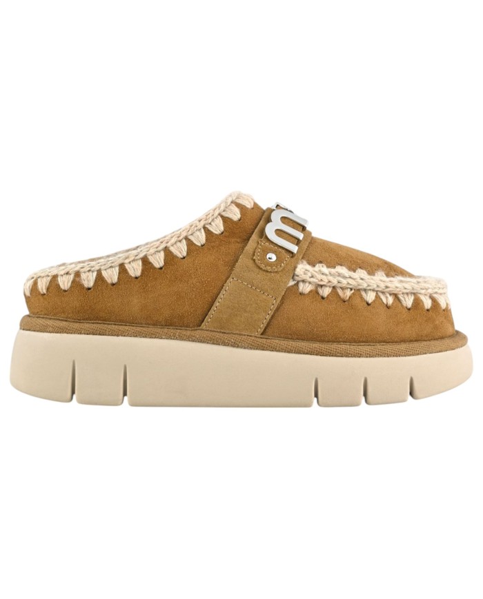 Ciabatta Donna Mou Bounce Clog Metal Logo Suede Cognac