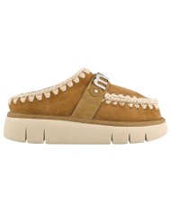 Ciabatta Donna Mou Bounce Clog Metal Logo Suede Cognac