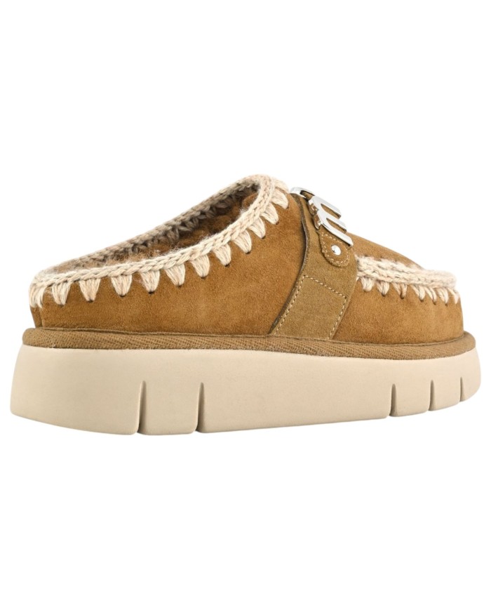Ciabatta Donna Mou Bounce Clog Metal Logo Suede Cognac