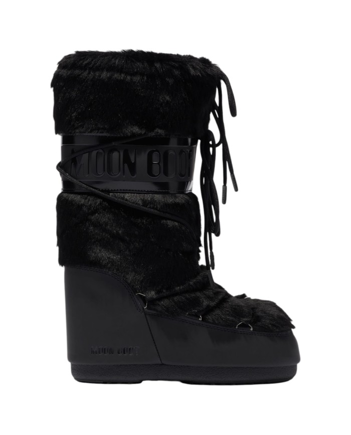 Stivali da Neve Donna Unisex Uomo Moon Boot MB Icon Faux Fur Nero in Ecopelliccia