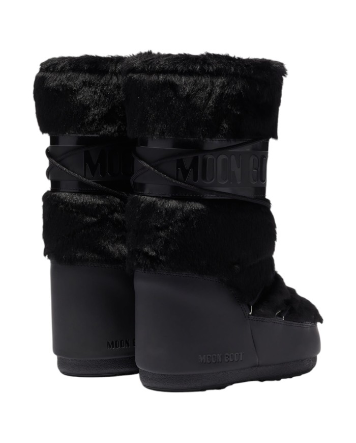 Stivali da Neve Donna Unisex Uomo Moon Boot MB Icon Faux Fur Nero in Ecopelliccia