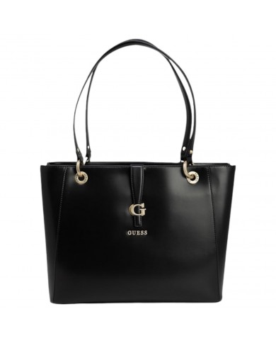 Shopper Donna Guess Kuba Borsa A Spalla G Logo Leather Black