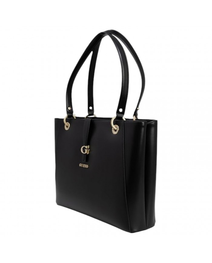Shopper Donna Guess Kuba Borsa A Spalla G Logo Leather Black