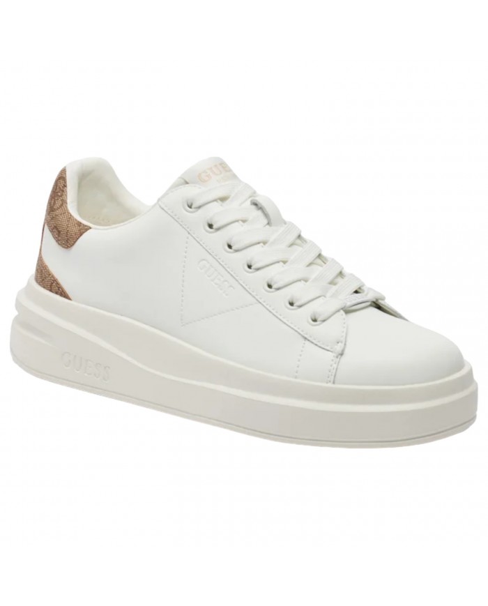 Sneaker Donna Unisex Guess Elba 4G Logo Leather White Beige