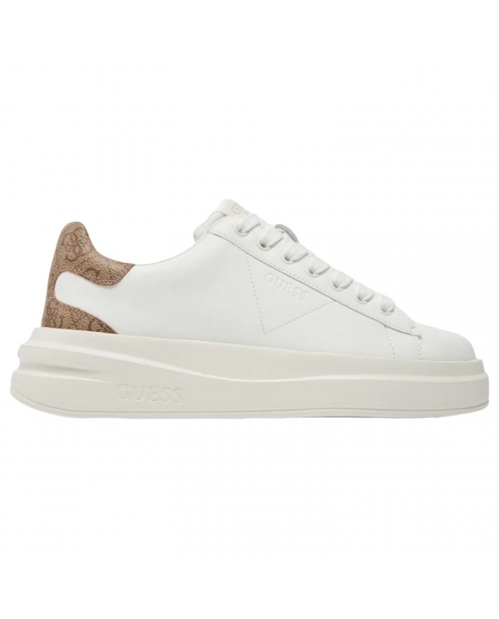 Sneaker Donna Unisex Guess Elba 4G Logo Leather White Beige