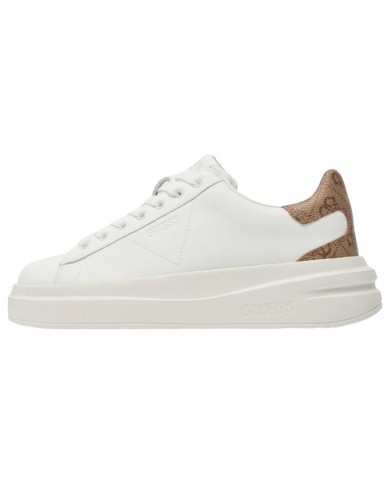 Sneaker Donna Unisex Guess Elba 4G Logo Leather White Beige