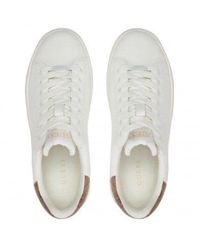 Sneaker Donna Unisex Guess Elba 4G Logo Leather White Beige