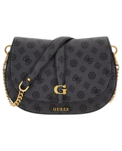 Tracolla Donna Guess Kuba 4G Logo Peony Leather Charcoal