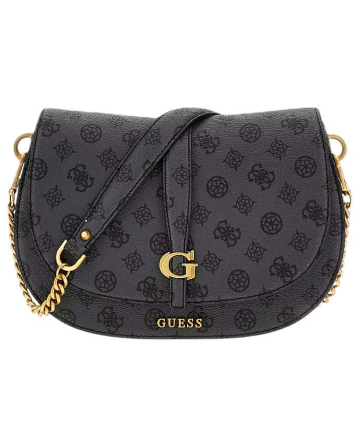 Tracolla Donna Guess Kuba 4G Logo Peony Leather Charcoal
