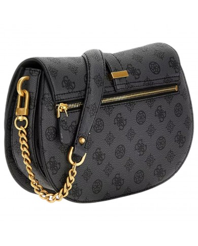 Tracolla Donna Guess Kuba 4G Logo Peony Leather Charcoal