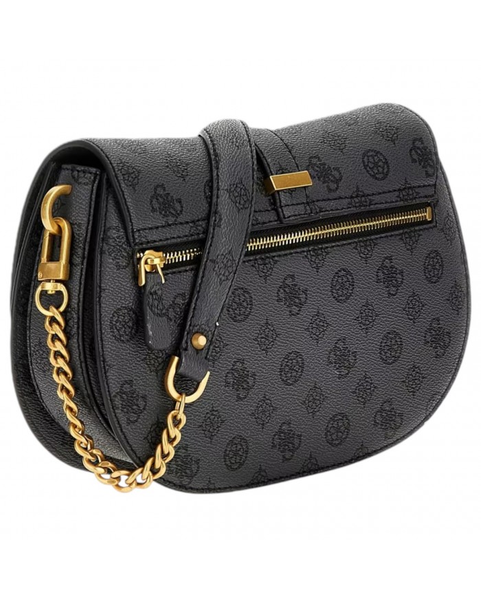 Tracolla Donna Guess Kuba 4G Logo Peony Leather Charcoal