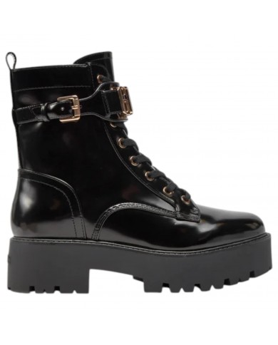 Anfibio Donna Guess Vaires Stivaletto Lettering Logo Shiny Leather Black