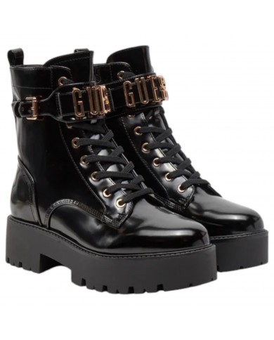 Anfibio Donna Guess Vaires Stivaletto Lettering Logo Shiny Leather Black