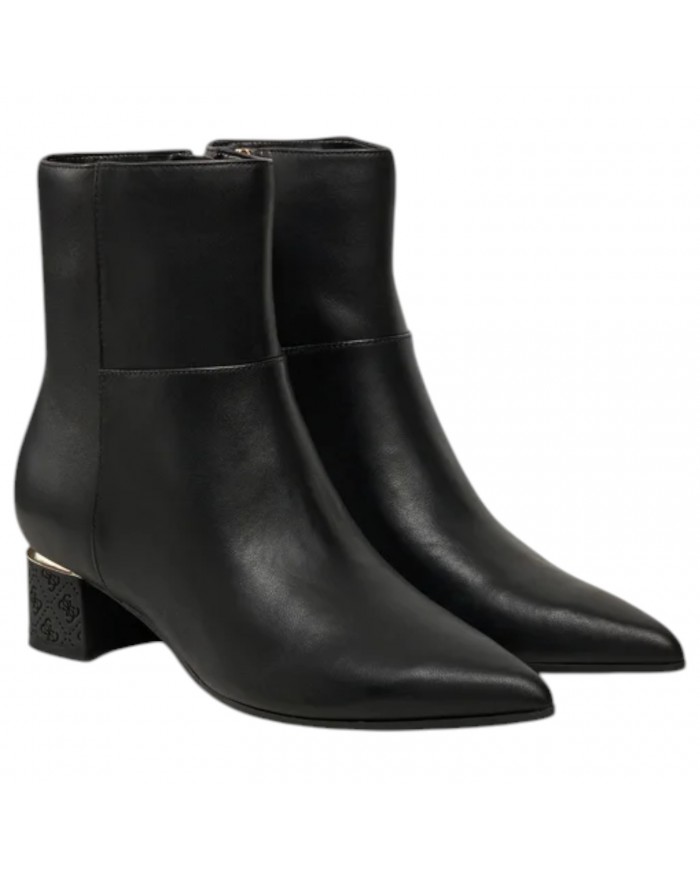 Tronchetto Donna Guess Lukkie Stivaletto Tacco 4 Cm Leather Black