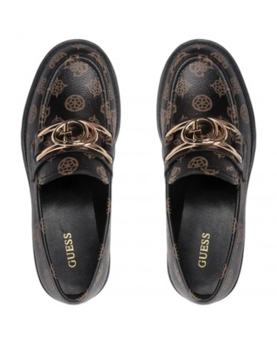Mocassino Donna Guess Ilary 4G Logo Peony Leather Brown