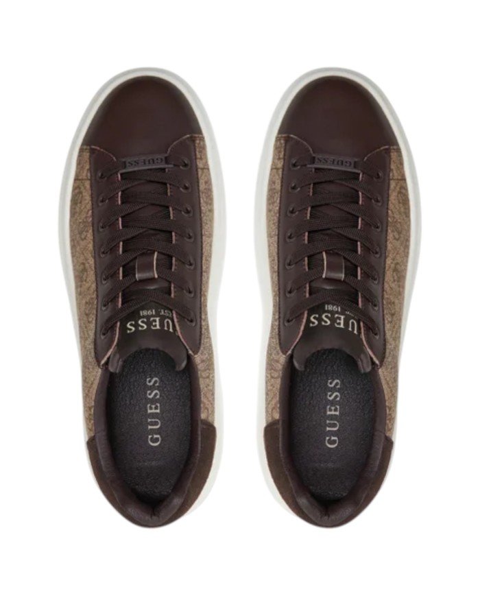 Sneakers Uomo Guess Elba 4G Logo Leather Beige Brown
