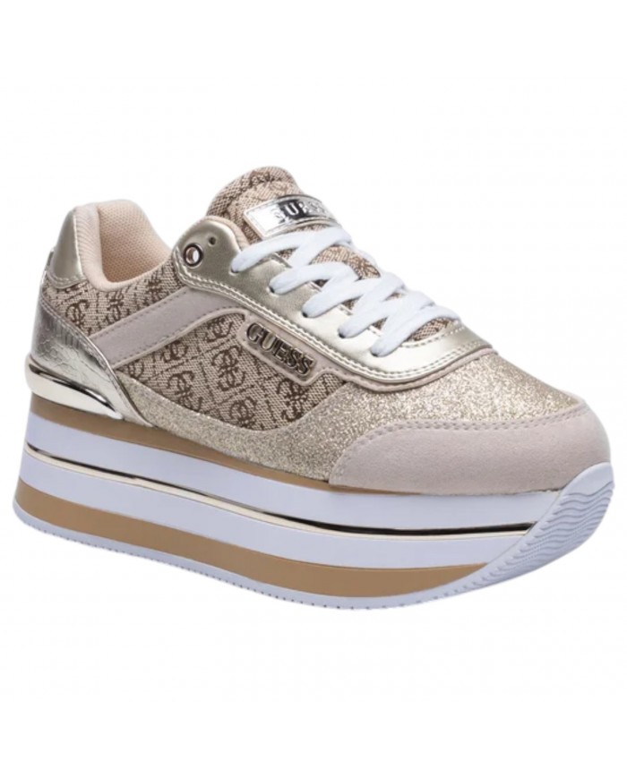 Sneaker Donna Guess Hansini 4G Logo Leather Beige