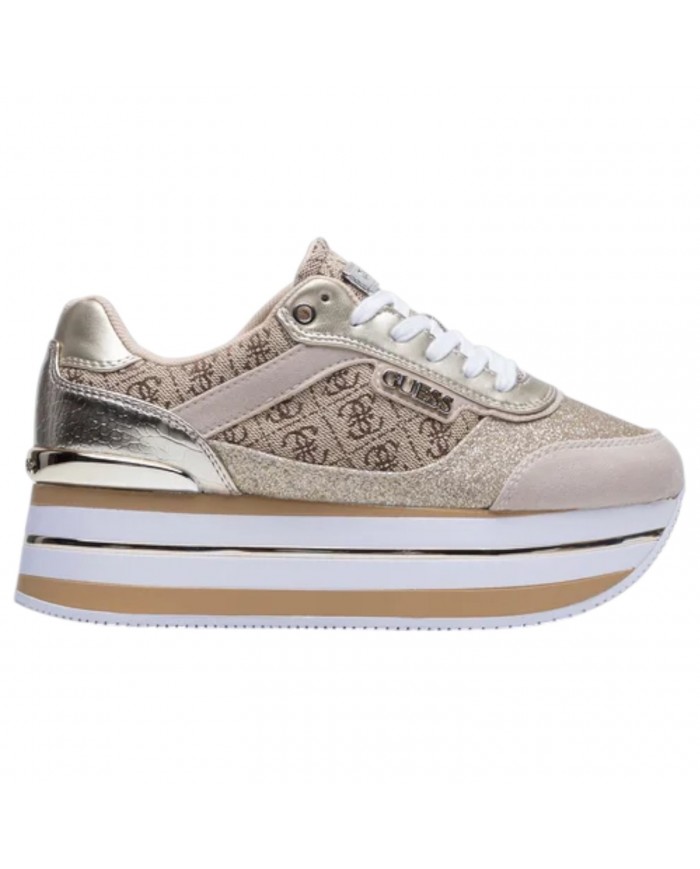Sneaker Donna Guess Hansini 4G Logo Leather Beige