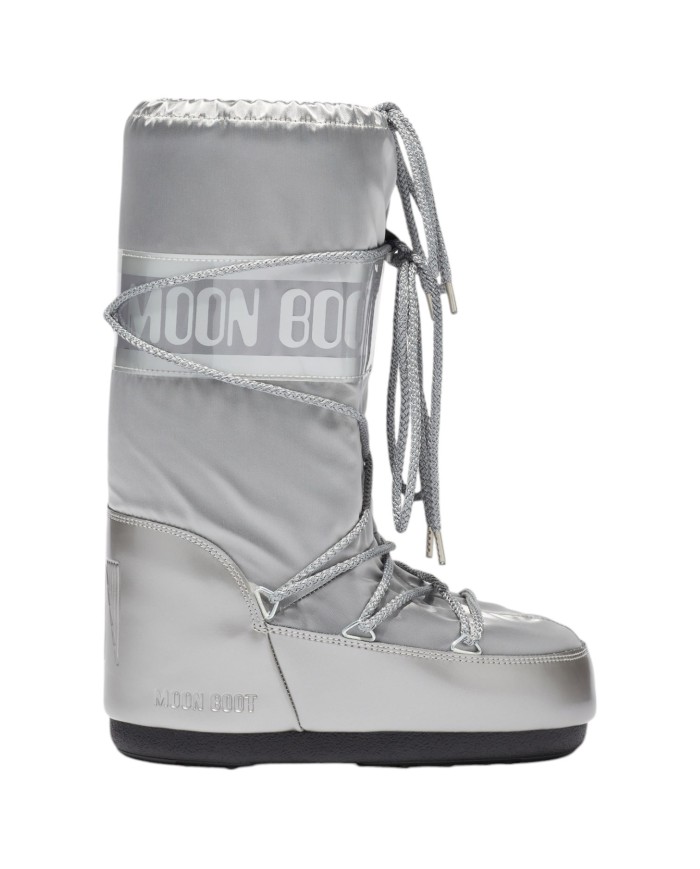 Stivali da Neve Donna Unisex Uomo Moon Boot MB Icon Glance Raso Silver