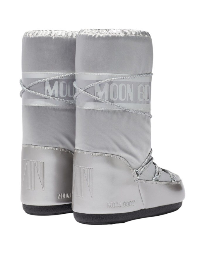Stivali da Neve Donna Unisex Uomo Moon Boot MB Icon Glance Raso Silver