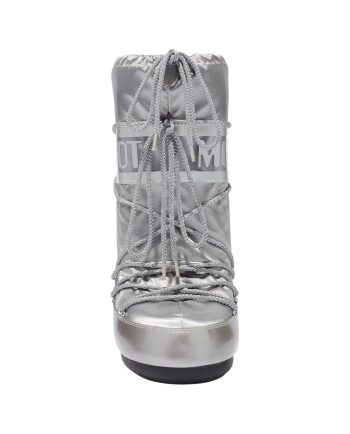 Stivali da Neve Donna Unisex Uomo Moon Boot MB Icon Glance Raso Silver