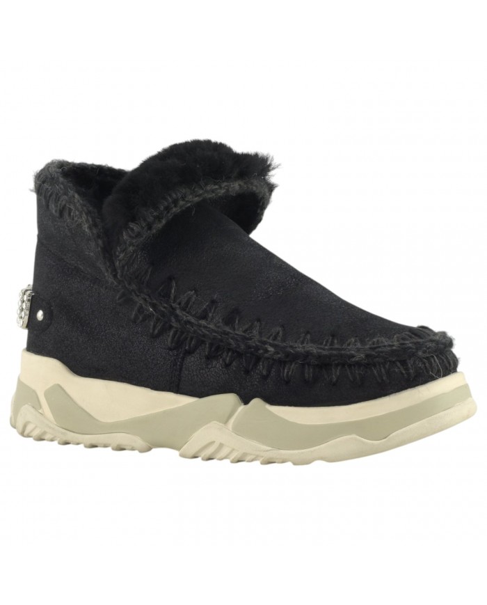 Stivaletto Donna Mou Eskimo Trainer Logo Rhinestone Leather Black