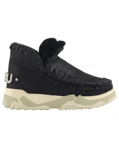 Stivaletto Donna Mou Eskimo Trainer Logo Rhinestone Leather Black