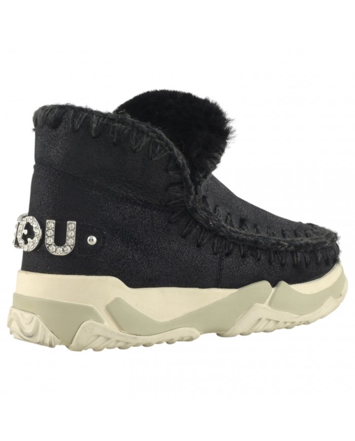 Stivaletto Donna Mou Eskimo Trainer Logo Rhinestone Leather Black