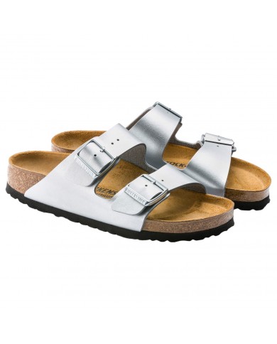Sandalo Donna Unisex Birkenstock Arizona Birko-Flor Doppia Fascia Silver