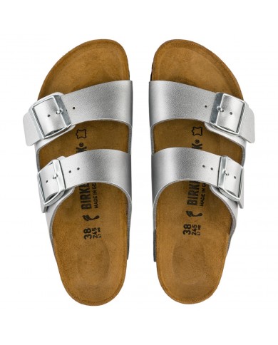 Sandalo Donna Unisex Birkenstock Arizona Birko-Flor Doppia Fascia Silver