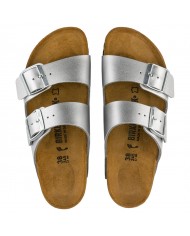 Sandalo Donna Unisex Birkenstock Arizona Birko-Flor Doppia Fascia Silver