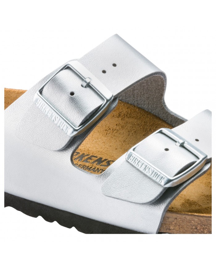 Sandalo Donna Unisex Birkenstock Arizona Birko-Flor Doppia Fascia Silver
