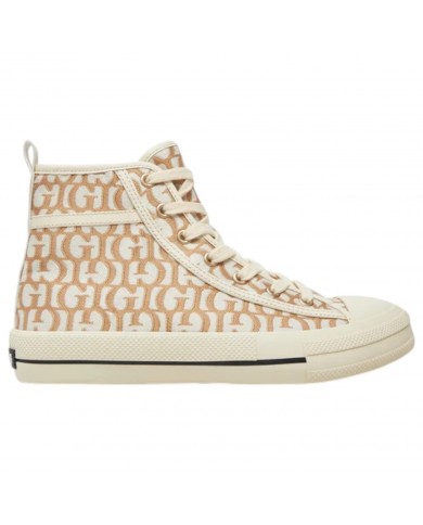 Sneaker Alta Donna Guess Colyn G Logo All Over Taupe Gold