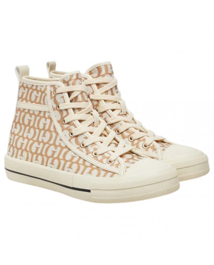 Sneaker Alta Donna Guess Colyn G Logo All Over Taupe Gold