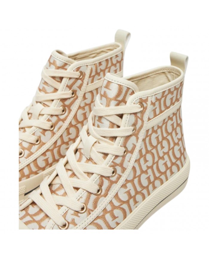 Sneaker Alta Donna Guess Colyn G Logo All Over Taupe Gold