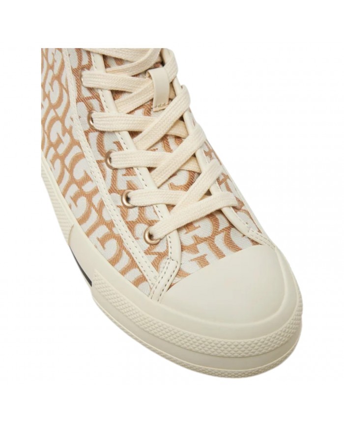 Sneaker Alta Donna Guess Colyn G Logo All Over Taupe Gold