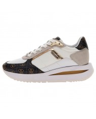 Sneaker Donna Guess Energy 3 4G Logo Leather Suede Mesh White Brown