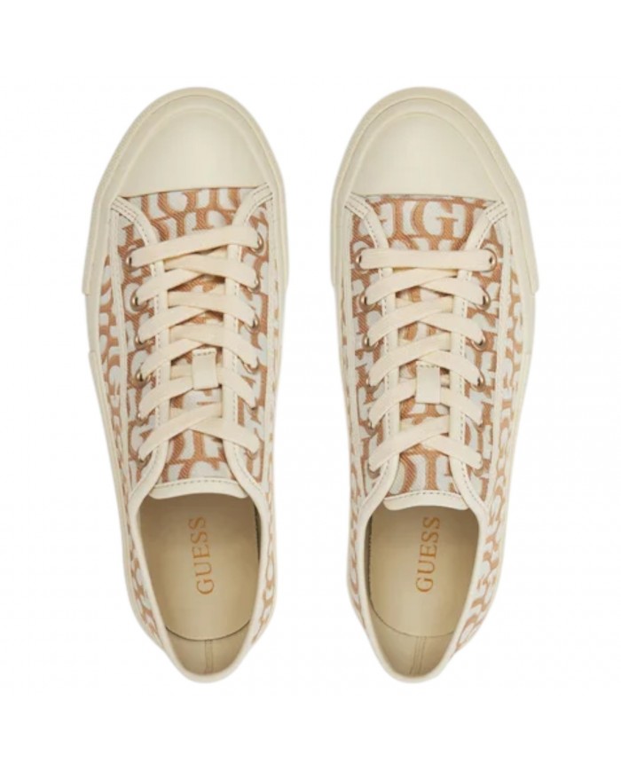 Sneaker Donna Guess Carey G Logo All Over Sneaker Bassa Taupe Gold