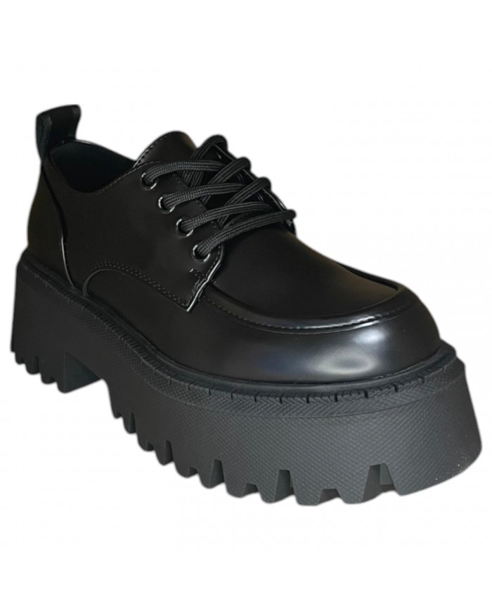 Stringata Donna Buffalo Platform Vegan Box Leather Black