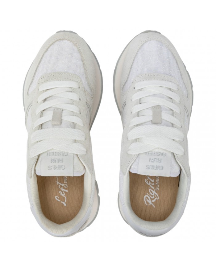 Sneakers Donna Sun 68 Ally Glitter Textile Logo Δ X Suede Nylon Bianco