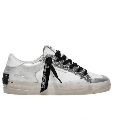 Sneaker Donna Crime London Sk8 Deluxe Heel Suede Leather Silver Glam