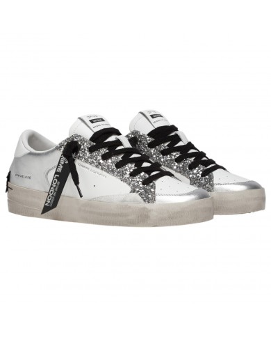 Sneaker Donna Crime London Sk8 Deluxe Heel Suede Leather Silver Glam