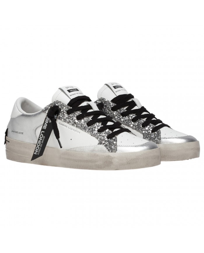 Sneaker Donna Crime London Sk8 Deluxe Heel Suede Leather Silver Glam