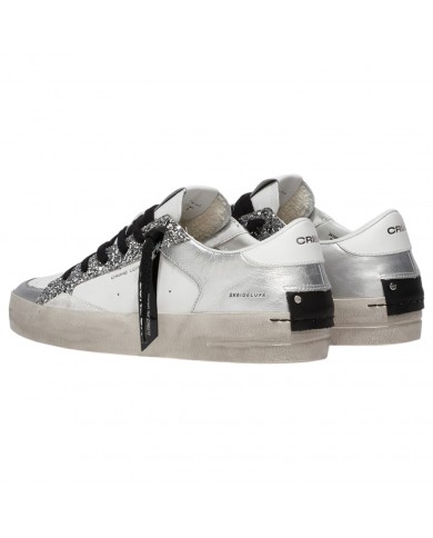 Sneaker Donna Crime London Sk8 Deluxe Heel Suede Leather Silver Glam