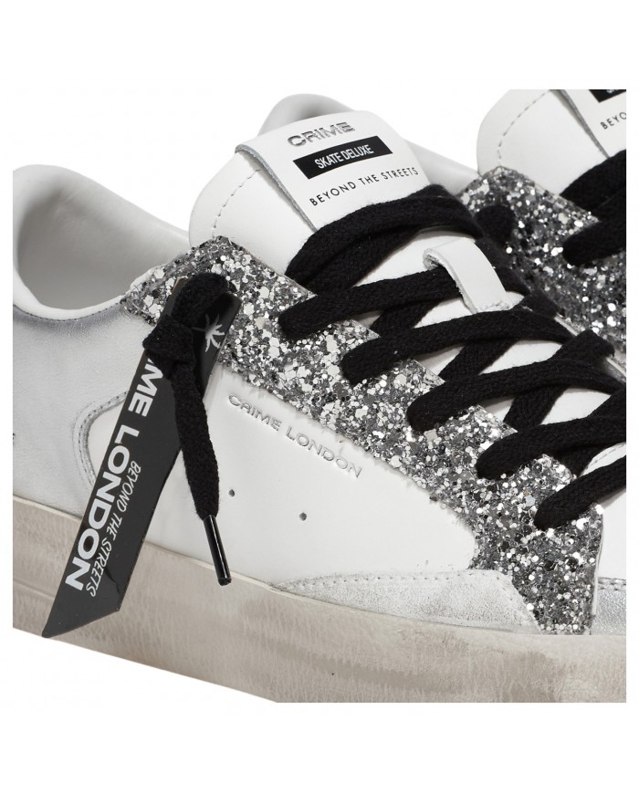 Sneaker Donna Crime London Sk8 Deluxe Heel Suede Leather Silver Glam