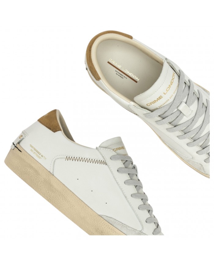 Sneakers Crime London Uomo Distressed Leather Suede White Desert Tan