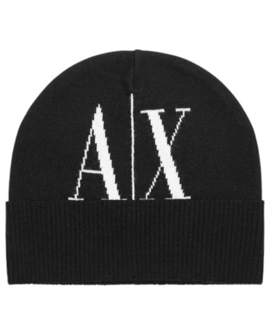 Cappello Uomo Armani Exchange Beanie Hat AX Logo Black