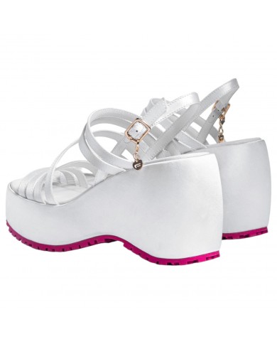 Sandalo Fornarina Glam Donna Zeppa Satin Leather White
